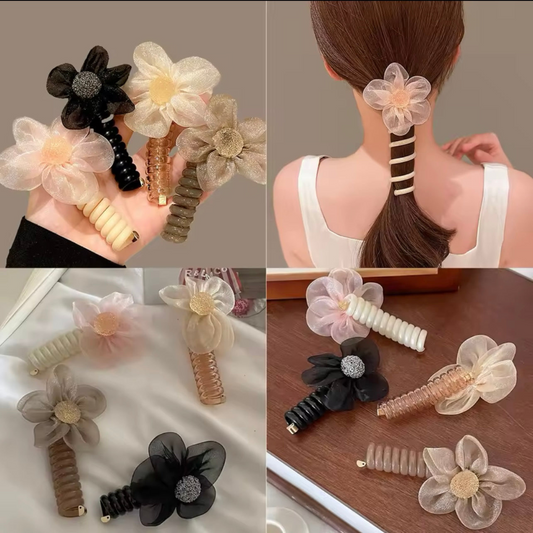 Organza Flower Styling Hair Spiral(single)