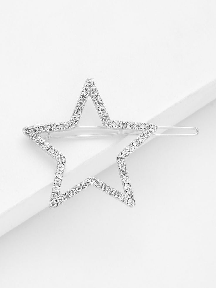 Silver Rhinestone Studded Star lockpins pair