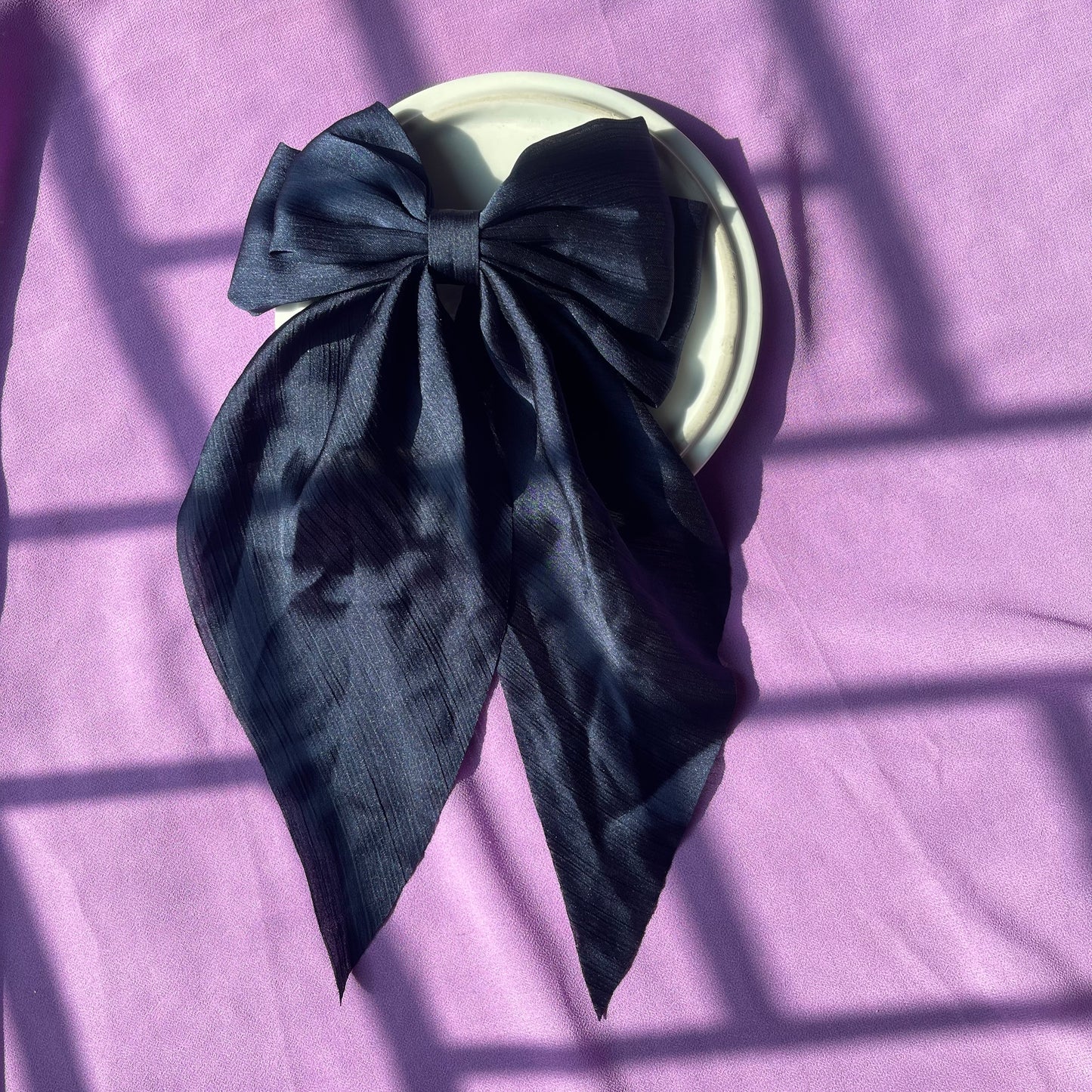 Navy blue silk hanging bow 6x11inches