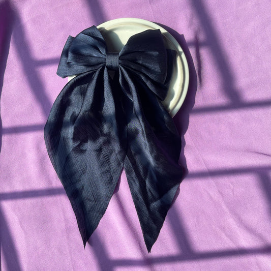 Navy blue silk hanging bow 6x11inches