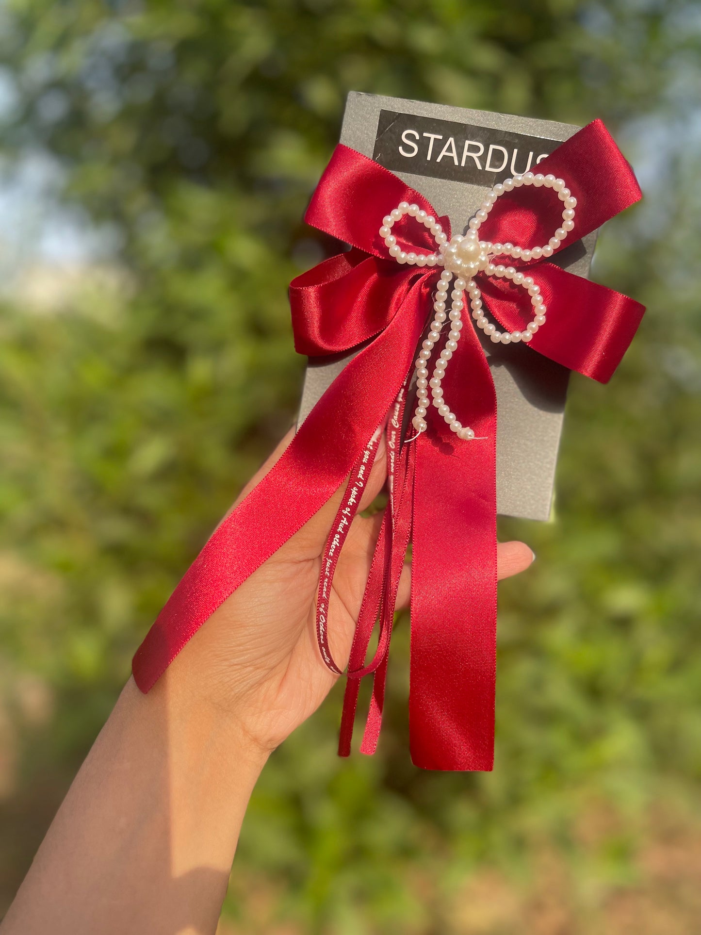 Silk Ribbon hanging bow with pearl detailing