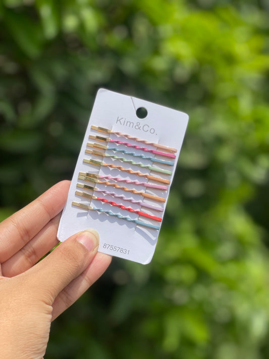 Twisted colourful bobby pins packs