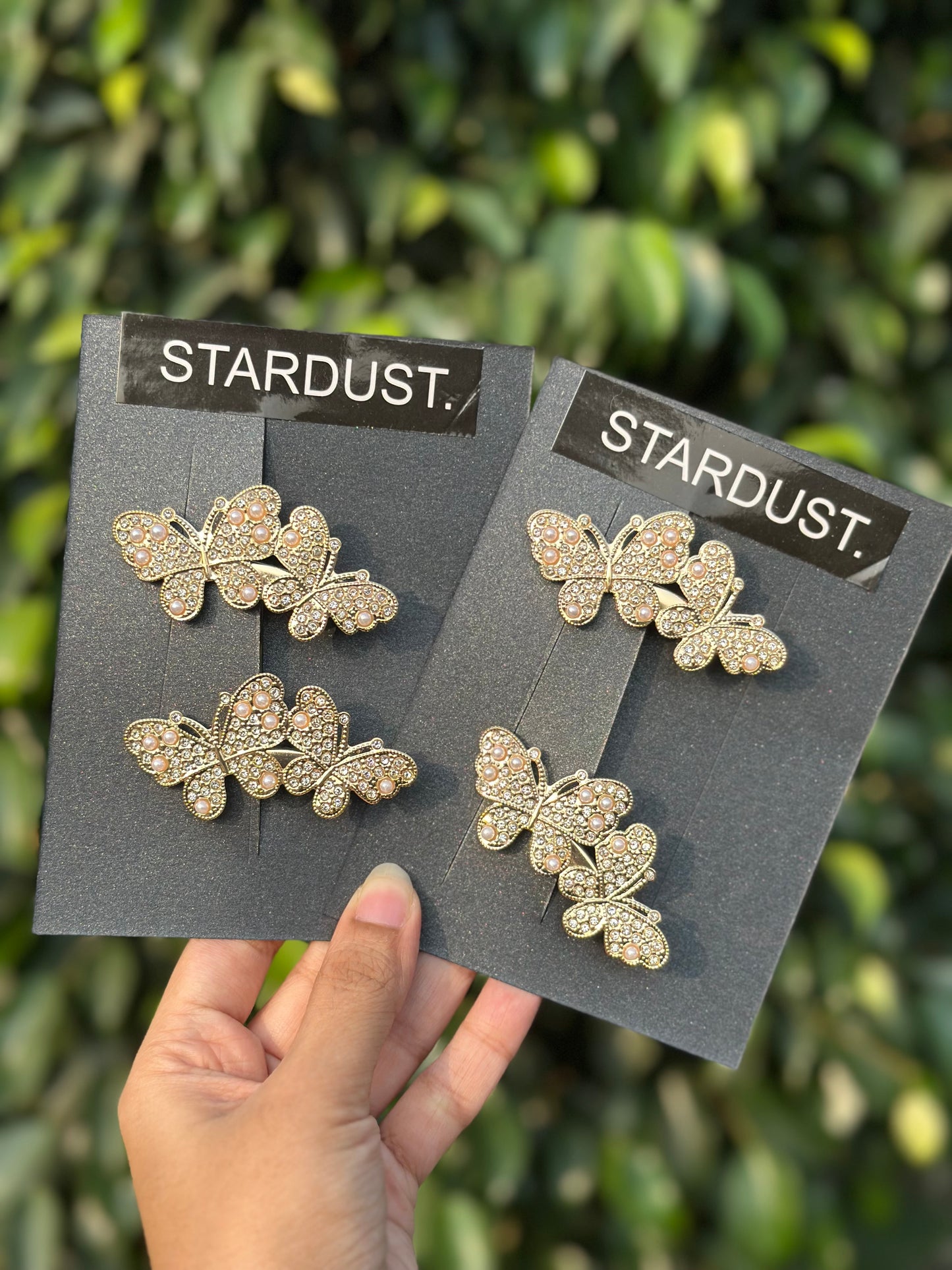 Pearl & Rhinestone Studded Gold Metallic Twin Butterfly Pairs🔥