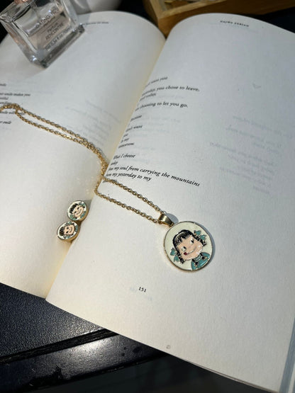 Cute Girl Necklace and Earrings Set