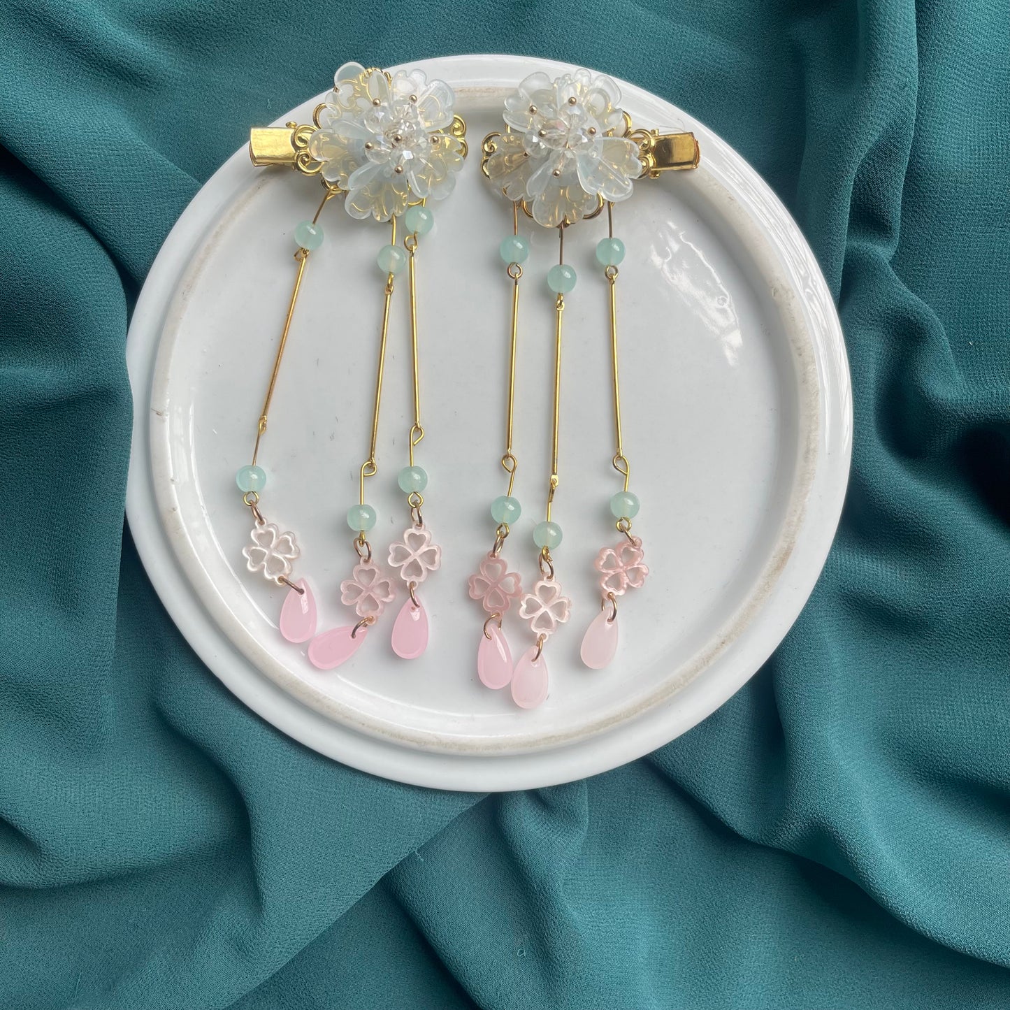 Long Hanging Acrylic Flower Clipon Pairs
