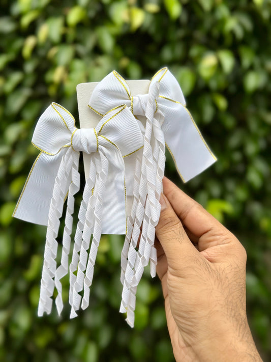 Long Spiral Hanging Bow Clipon Pairs with Gold Edging🔥