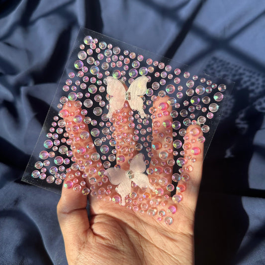 Pink Stickon Rhinestones with 2 Stickon Organza Butterflies 🦋 🔥