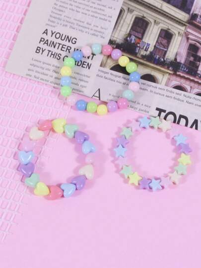 SHEIN Inspired Rainbow 🌈 Pastel Star and Heart Beaded Bracelets(2pcs)🔥