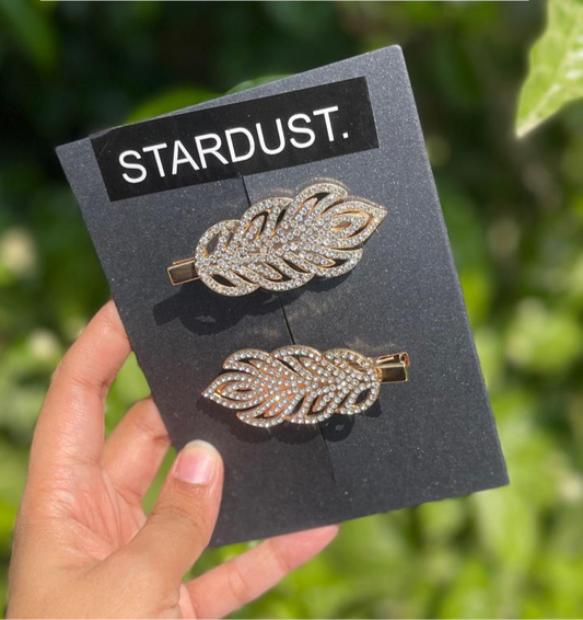 Rhinestone Studded Gold Metallic Leaf Clipons