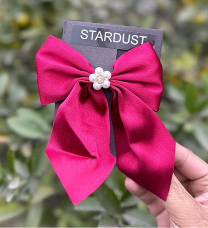 Silk Hanging Bows With Pearl Flower Detailing