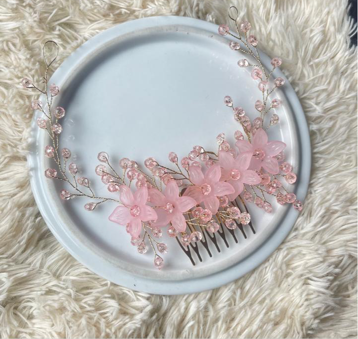 Pink Crystal Flower Comb with Extended Crystals for Halfties🔥
