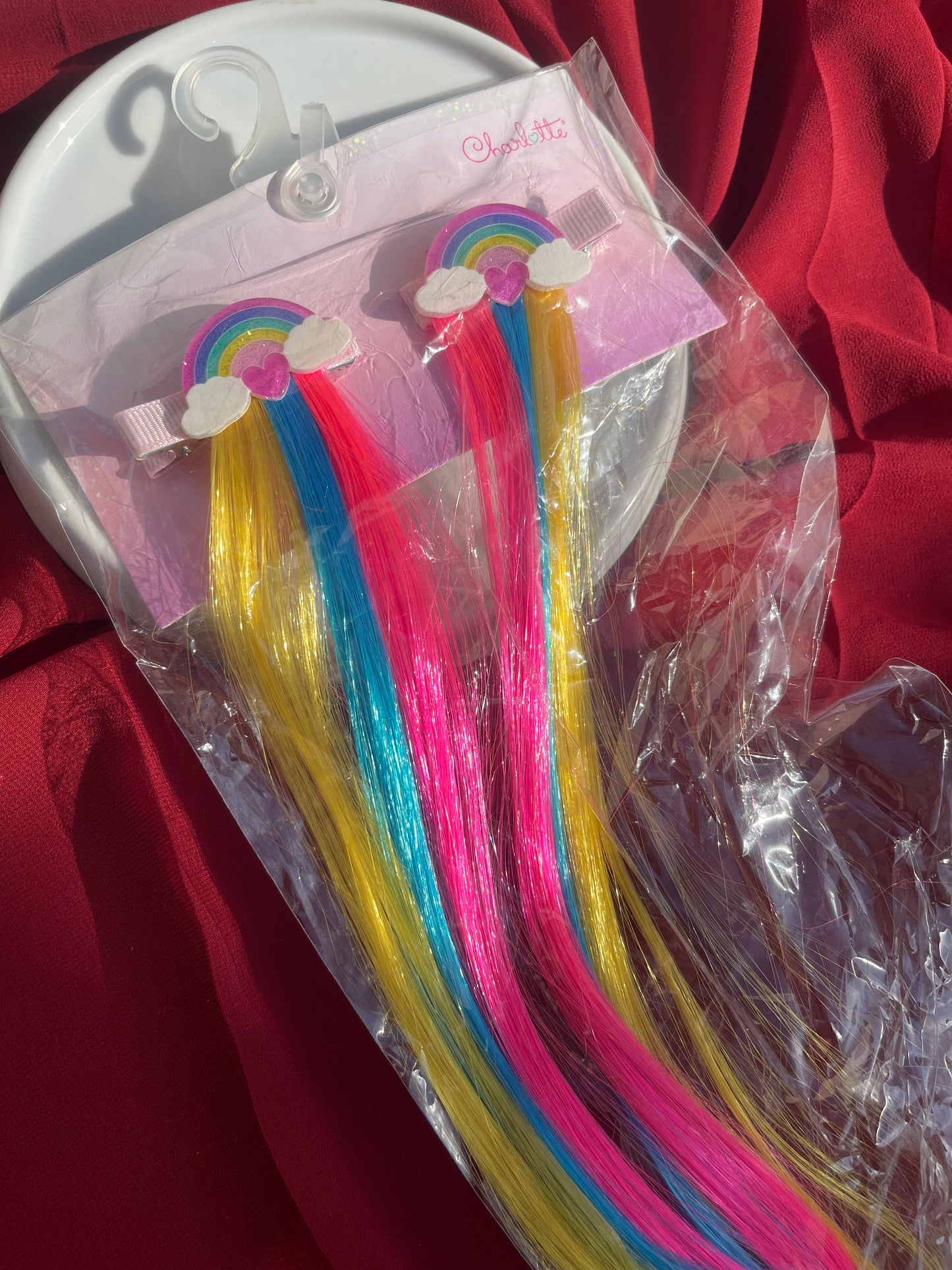 Rainbow hair extensions pair