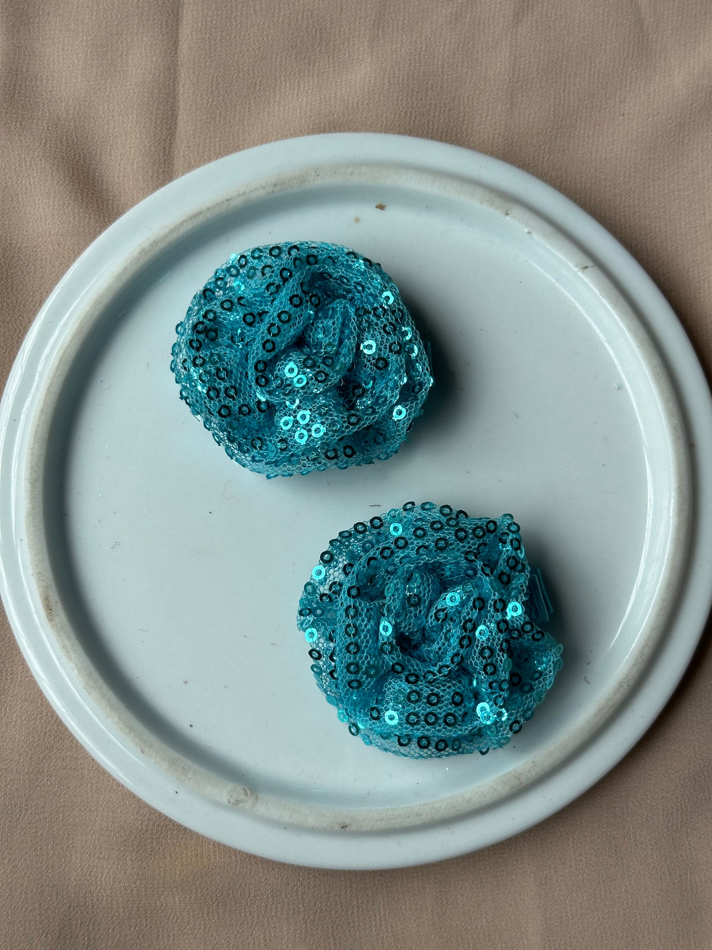 Turquoise Sequined Flower Clips