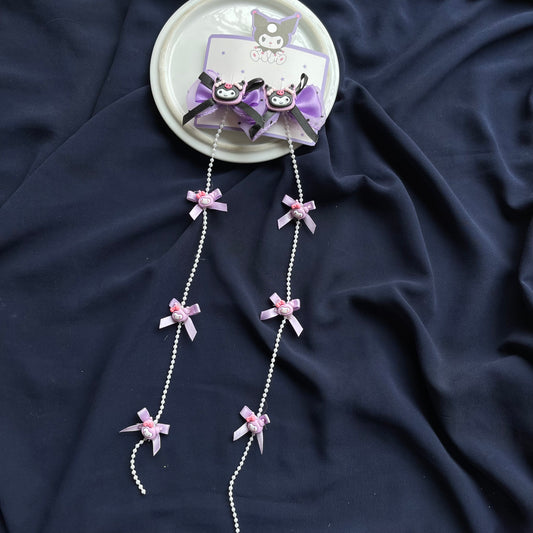 Kuromi bows with embellished pearl hangings